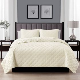 Twin/Twin XL 2-Piece Polyester Microfiber Diamond Quilt Set (Color: Ivory)