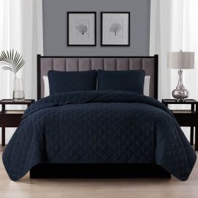 Twin/Twin XL 2-Piece Polyester Microfiber Diamond Quilt Set (Color: Navy Blue)