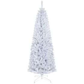 HOMCOM 6ft Pencil Christmas Tree, Unlit Artificial Christmas Tree Slim Douglas Fir Xmas Tree With Realistic Branches, Halloween Tree With 618 Tip (Option: WHITE)