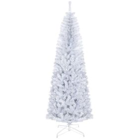 HOMCOM 7ft Pencil Christmas Tree, Unlit Artificial Christmas Tree Slim Douglas Fir Xmas Tree With Realistic Branches, Halloween Tree With 818 Tip (Option: WHITE)