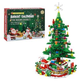 Year Christmas Tree Building Set With LED Light Tabletop Christmas Building Block 24 Days Christmas Countdown Calendar For Boys Girls 3-6 (Option: GREEN)