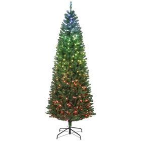 7ft Artificial Christmas Tree with Colorful DIY Synchronized Lights, Remote, Hinged Slim Fir with Daily Timer (Option: Green-1000x250x270 mm)