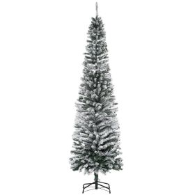 HOMCOM 7.5' Tall Unlit Snow-Flocked Slim Artificial Christmas Tree With Realistic Branches And 738 Tips (Option: GREEN)