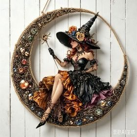 Halloween New Hot Selling Riding Broom Magical Witch Creative Wooden Printing Doors and Windows Garden Hanging Decoration (Color: 3, size: 30*30*0.5)