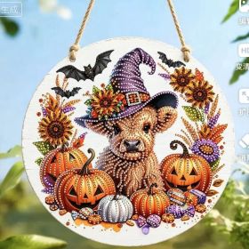 Halloween New Hot Selling Riding Broom Magical Witch Creative Wooden Printing Doors and Windows Garden Hanging Decoration (Color: 23, size: 15*15*0.5)