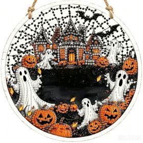 Halloween New Hot Selling Riding Broom Magical Witch Creative Wooden Printing Doors and Windows Garden Hanging Decoration (Color: 21, size: 20*20*0.5)