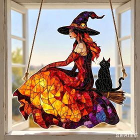 Halloween New Hot Selling Riding Broom Magical Witch Creative Wooden Printing Doors and Windows Garden Hanging Decoration (Color: 15, size: 20*20*0.5)