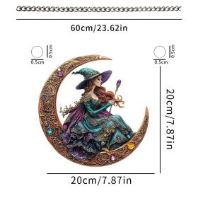 Halloween New Hot Selling Riding Broom Magical Witch Creative Wooden Printing Doors and Windows Garden Hanging Decoration (Color: 6, size: 20*20*0.5)