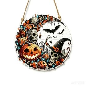 Halloween New Hot Selling Riding Broom Magical Witch Creative Wooden Printing Doors and Windows Garden Hanging Decoration (Color: 24, size: 15*15*0.5)