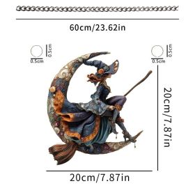 Halloween New Hot Selling Riding Broom Magical Witch Creative Wooden Printing Doors and Windows Garden Hanging Decoration (Color: 5, size: 30*30*0.5)