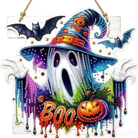 Halloween New Hot Selling Riding Broom Magical Witch Creative Wooden Printing Doors and Windows Garden Hanging Decoration (Color: 18, size: 15*15*0.5)