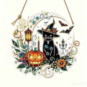 Halloween New Hot Selling Riding Broom Magical Witch Creative Wooden Printing Doors and Windows Garden Hanging Decoration (Color: 19, size: 15*15*0.5)