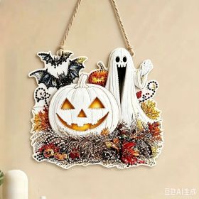Halloween New Hot Selling Riding Broom Magical Witch Creative Wooden Printing Doors and Windows Garden Hanging Decoration (Color: 22, size: 20*20*0.5)