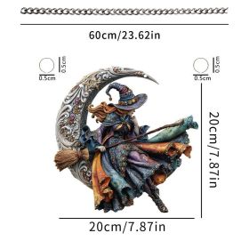 Halloween New Hot Selling Riding Broom Magical Witch Creative Wooden Printing Doors and Windows Garden Hanging Decoration (Color: 4, size: 15*15*0.5)