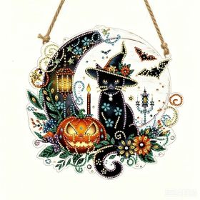 Halloween New Hot Selling Riding Broom Magical Witch Creative Wooden Printing Doors and Windows Garden Hanging Decoration (Color: 25, size: 30*30*0.5)