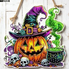 Halloween New Hot Selling Riding Broom Magical Witch Creative Wooden Printing Doors and Windows Garden Hanging Decoration (Color: 12, size: 30*30*0.5)
