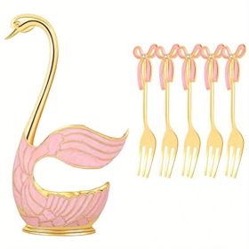 1pc; Coffee Dessert Spoon Set; Fruit Cake Coffee Tea Spoon; Swan Shaped Base Holder Cutlery Set; Zinc Alloy Metal Tableware (Color: golden, size: Style 2)