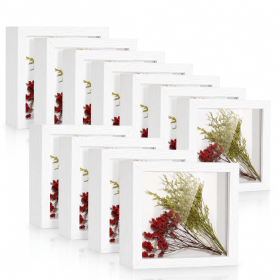 16pcs Wooden Shadow Box Picture Frame Set | 5X5Inch Square Shape, Suitable for Photos, Weddings, Floral Arrangements (number: 16pcs, Color: White)