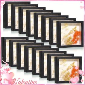 16pcs Wooden Shadow Box Picture Frame Set | 5X5Inch Square Shape, Suitable for Photos, Weddings, Floral Arrangements (number: 16pcs, Color: Black)