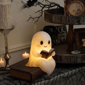 Christmas Ghost Reading Book Lamp, Cute Ghost Figurine Statue, Christmas Decoration for Gift Props Tabletop Bookshelf Home Decor (size: Halloween Ghost Figurine)