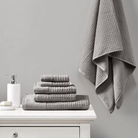 Cotton Waffle Jacquard Antimicrobial Bath Towel 6 Piece Set (Color: as pic)