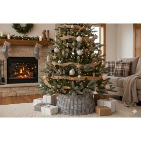 Rustic Woven Wicker Christmas Tree Collar Farmhouse Holiday Decor (Option: GREY)