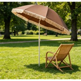7 FT Boho Patio Umbrella With Fringe Tassel, 30' Adjustable Tilt Outdoor Sun Canopy, Portable 2-Section Metal Beach Umbrella (Option: Defaulttitle)