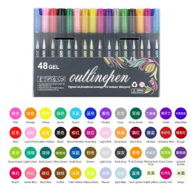 Double Line Outline Pen 24 Color Suit Dream Color Mark Fluorescent Marker (Option: 48 Colors Suit)