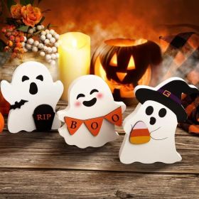 Cute Ghost Halloween Decorations Indoor, Wooden Tiered Tray Decor Table Sign Set Of 3 Sign Blocks For Party (Option: Defaulttitle)